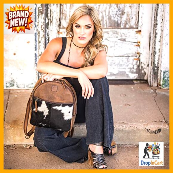 Genuine Leather Backpack Adjustable Straps Western Chic Casual Durable Brown main image 5